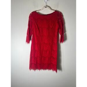 Jessica Howard Red Lace Sheath Dress Knee Length 4 Petite